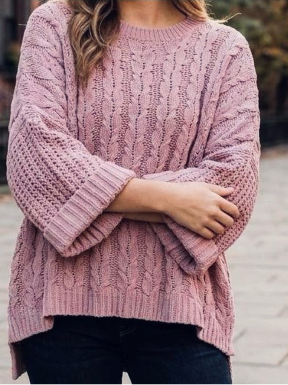 Umgee Dusty Rose Cable Knit Oversized Comfy Sweater S